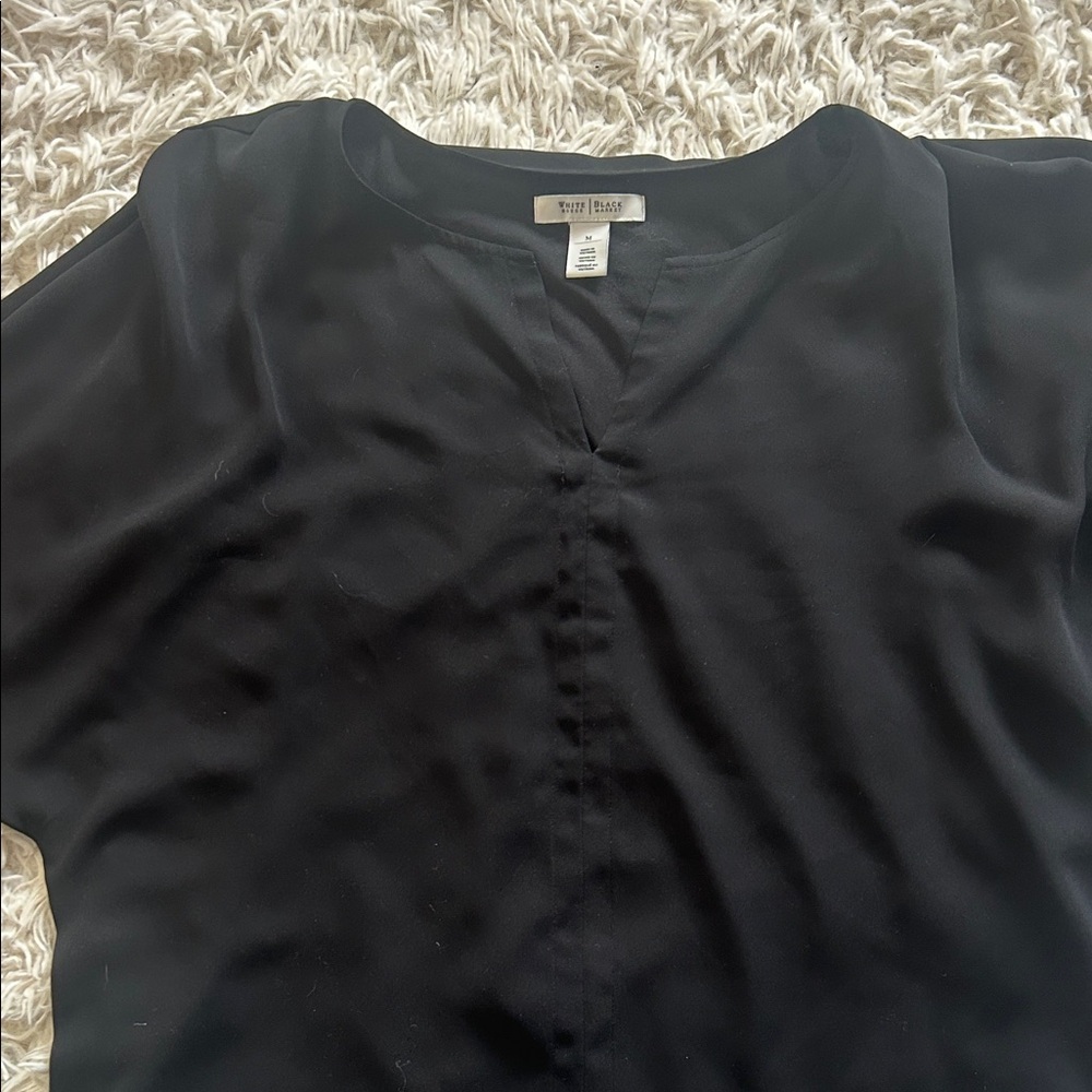 White House Black Market Black V-Neck Short Sleeve Top